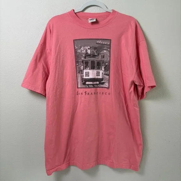 TSC West Heavy Weight T Shirt San Francisco Cable Car Size XL Pink Cotton - Picture 1 of 11